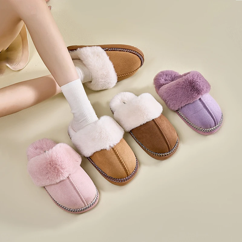 Faux Fur Winter Slippers Women 2024 Fashion Warm Snow Boots Woman Non-Slip Thicken Plush Home Slides Comfy Flurry bedroom Shoes