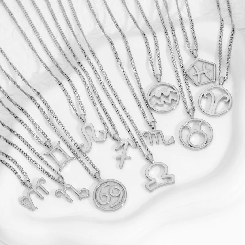New Arrival 316L Stainless Steel 12 Zodiac Sign Pendant Necklace For Men and Women Fashion Birthday Gift Jewelry
