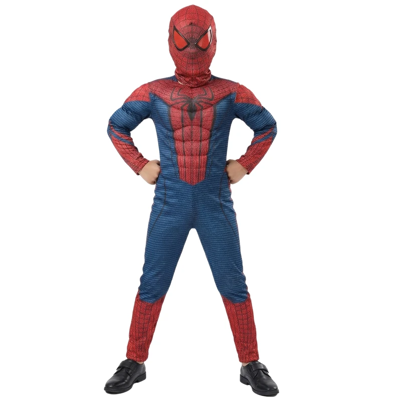 

3-12Y Kids Red Spider Superhero Muscle Costume with Halloween Mask Movie Character Cosplay Party Performance Suit Carnival