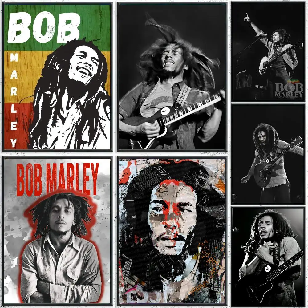Guitar No Woman Cry Legendary Rock Singer Bob Marley Poster Perfect Sticker Self Adhesive for Office Home Theater Wall Art Decor