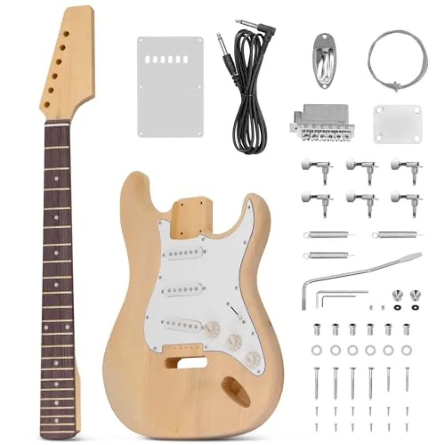 

Unfinished Electric Guitar Kit - Maple Neck with Fretted Technical Wood Fingerboard Basswood Body w/Sanding Sealer Includes All