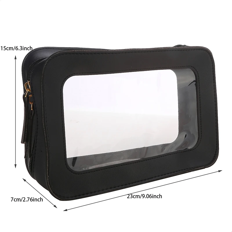 Clear Makeup Bag Pu Faux Leather Cute Small Visible Window Storage Lipsticks Cosmetics Case For Purse