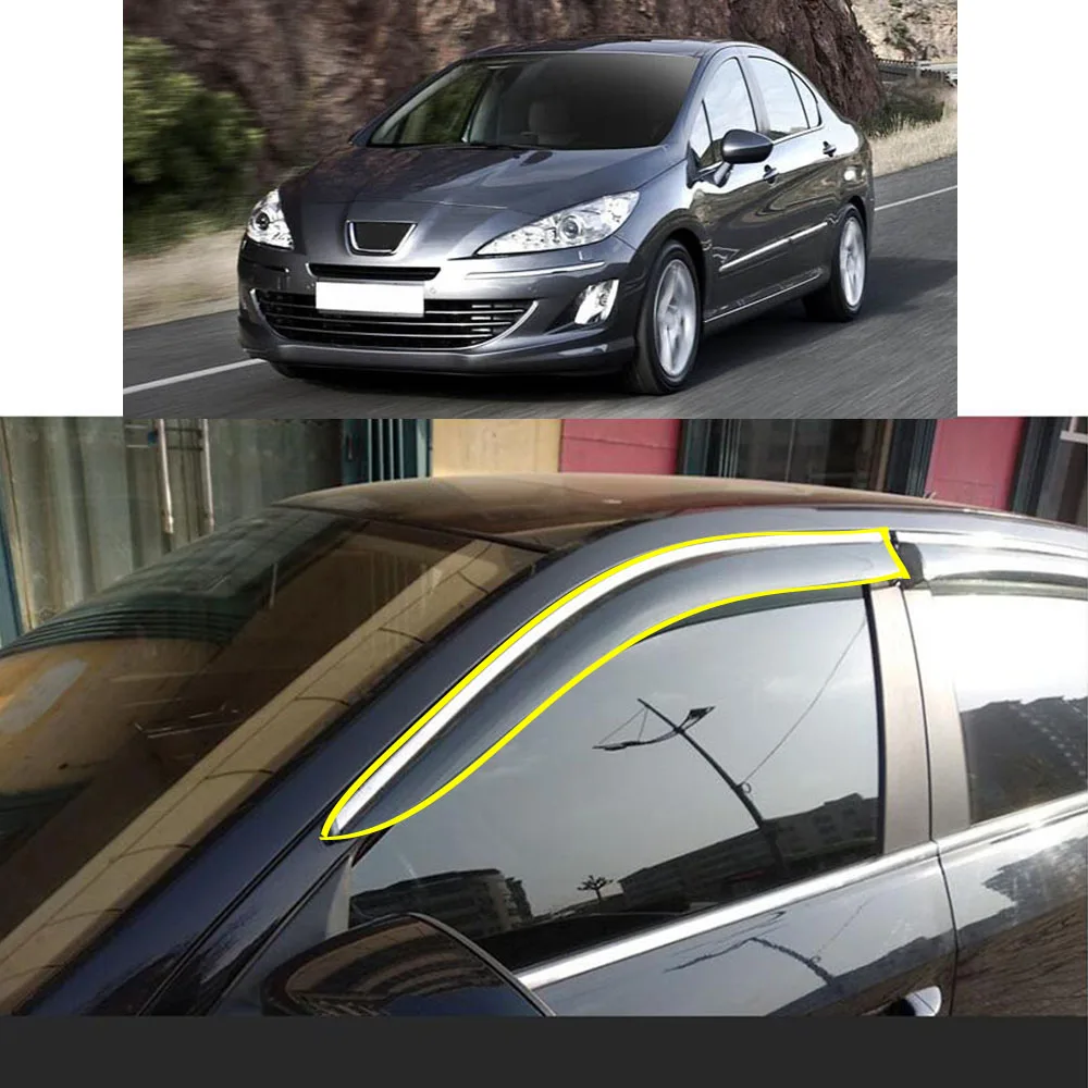 

Car Body Styling Sticker Plastic Window Glass Wind Visor Rain/Sun Guard Vent Parts For Peugeot 408 2010 2011 2012 2013