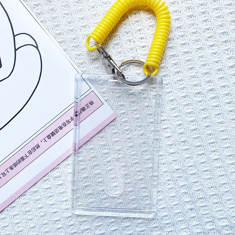 Transparent Candy Color Acrylic Card Holder Spring Bracelet Key Chain Work Card Student Card Pendant DIY Photo Frame Card Holder