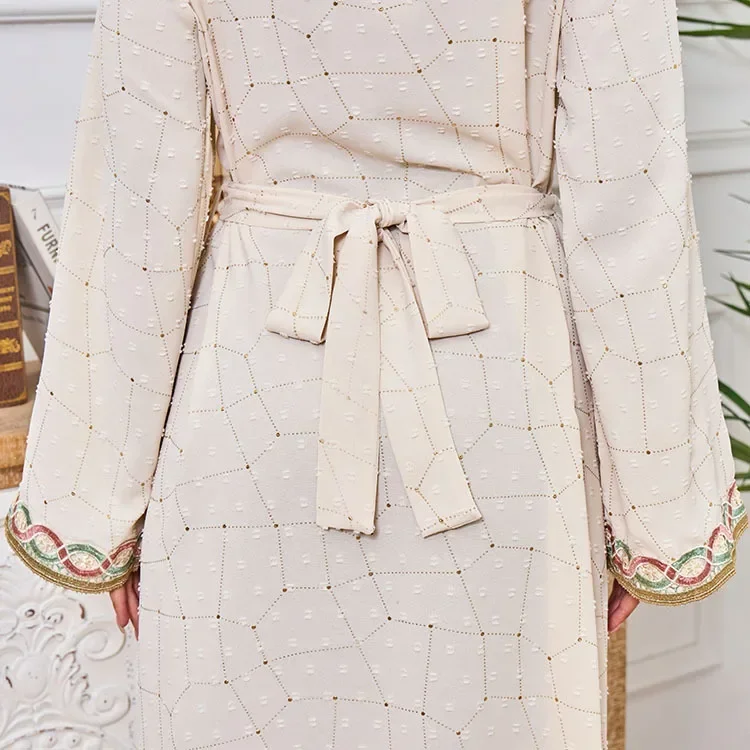 Abayas for Women Embroidery Long Dress Muslim Abaya Dresses Women Evening Party Dress Elegant Belted Abaya Morocco Caftan Abayas