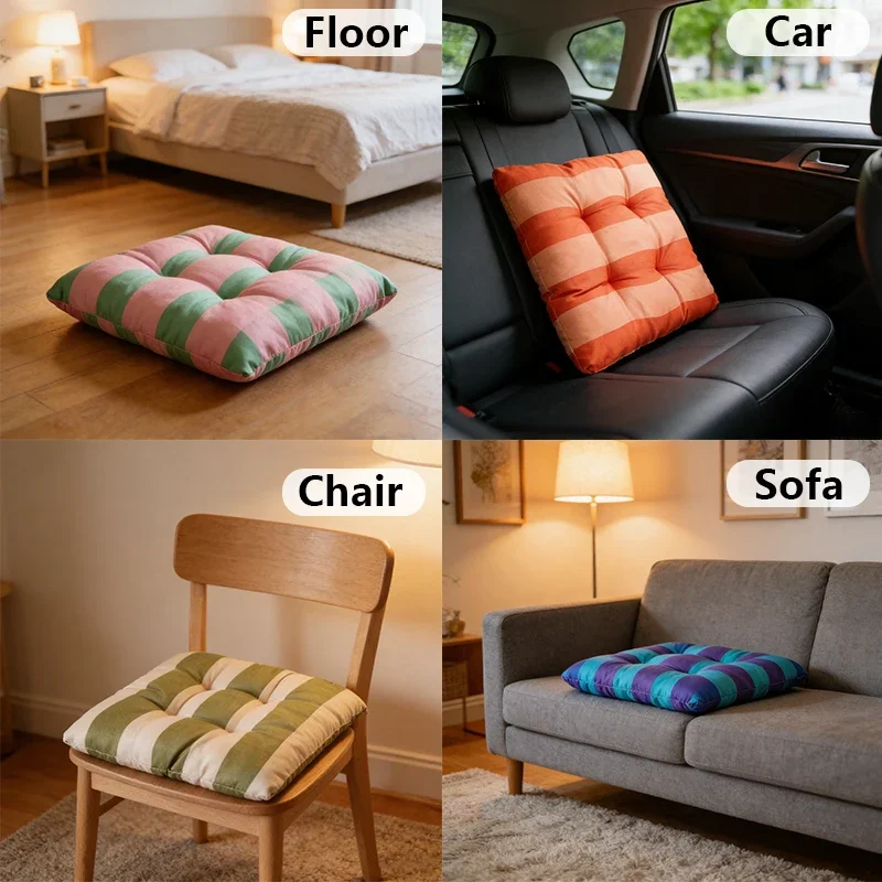

Solid Color Striped Fabric Cushion Soft Cotton Filling Dining Table Cushion Office Chair Sofa Universal Comfortable 1/2/4 Pcs