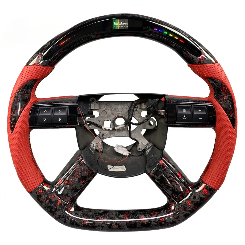 クライスラー300 300C SRT8 2004-2010 レッドカーボンファイバーフラットボトムスポーツステアリングホイール