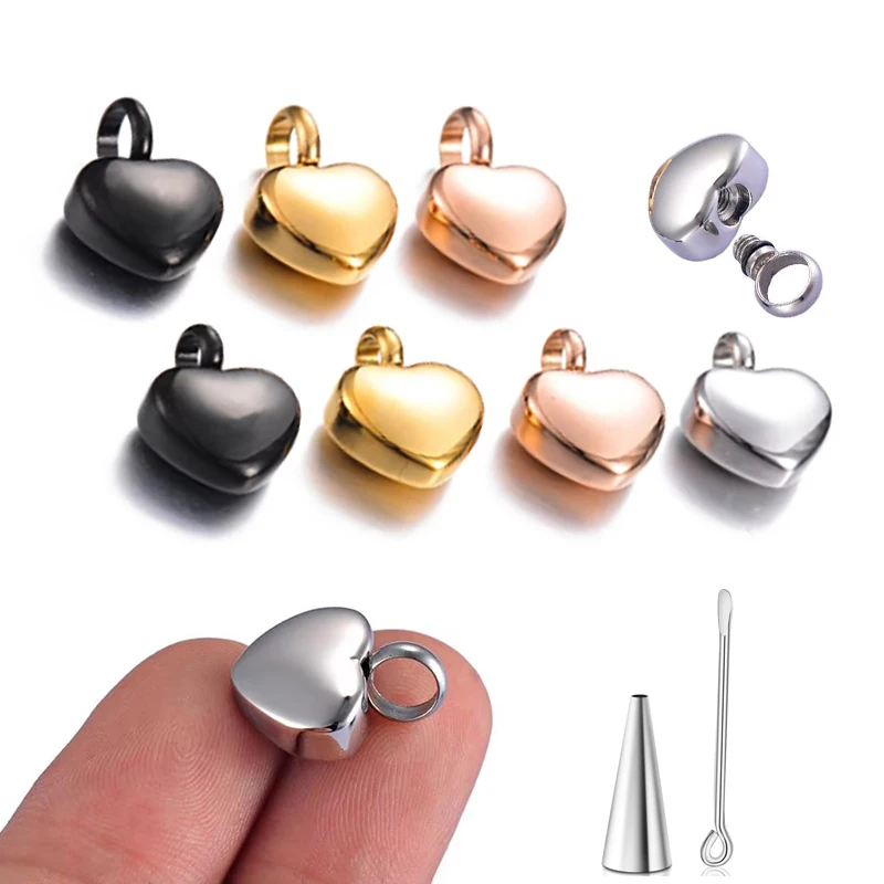 10Pcs/lot Small Heart Urn Pendant Charms for DIY Making Memorial Ashes Necklace Stainless Steel Jewelry Keepsake No Chain