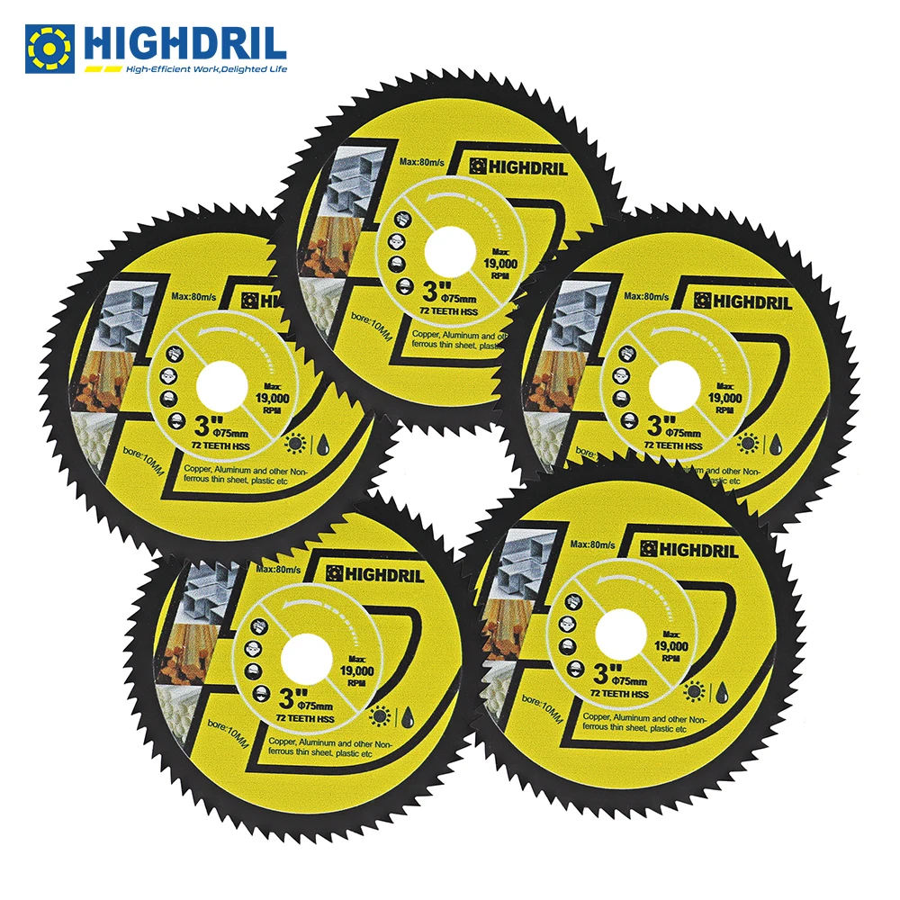 HIGHDRIL Diamond 3inch/75mm High Speed Metal Saw Blades Cutting Disc For Soft Metal Wood Aluminium Plastic 10mm Angle Grinder