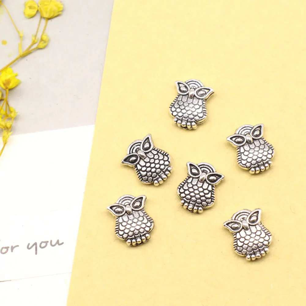 Girls Jewelry Make Accessories Small Hole Beads Owl Antique Silver Color Vintage Pendant 8x10mm 20pcs