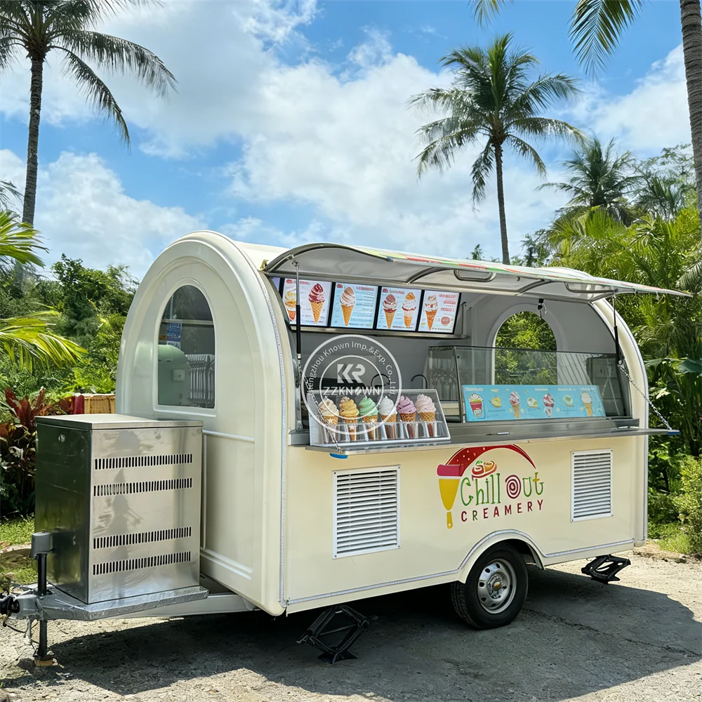 Fully Equipped Commercial Ice Cream Coffee Dessert Snack Trailer Outdoor BBQ Food Truck With Kitchen Setup