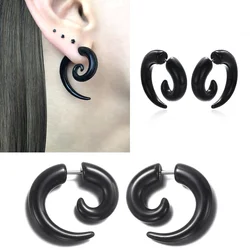 Brincos de chifre preto de aço inoxidável para mulheres, Ear Stud, Anti-Alergias, Gótico, Espiral, Hip-Hop, Acrílico, Jóias da Moda