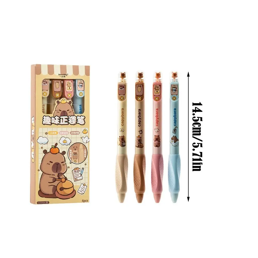 4PCS New Capibara/Panda Gel Pen Soft Grip 0.5mm Neutral Pen Quick Drying Black Pen Students