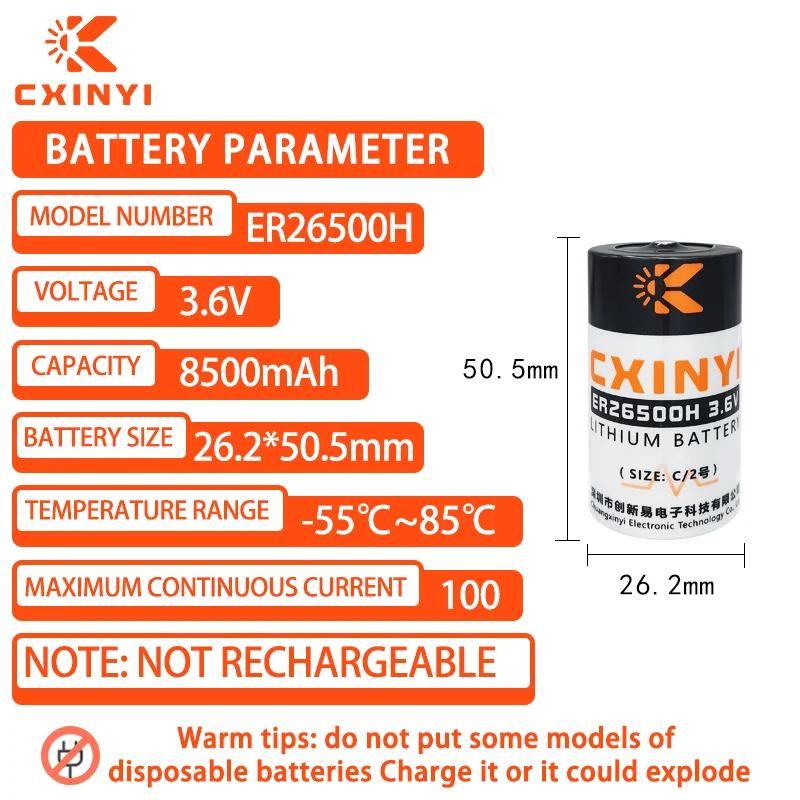 CXINYI ER26500H 3.6V lithium battery 8500mAh for servo programmer, intelligent water meter locator, smoke alarm