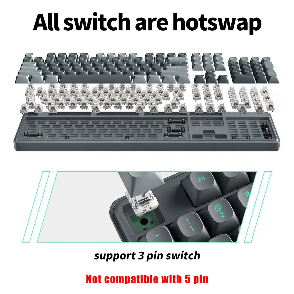 Imagem -05 - Teclado Mecânico para Jogos Teclado com Fio Estrutura de Junta tipo c Suporte Usb Hot Swap Led 104 Chaves Furycube-zt104