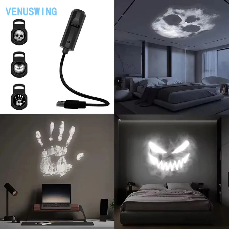 LED Halloween Projector 3 Mode Patterns Witchable Spooky Night Light USB Powered Spooky Window Projector for Party Wall Ceiling