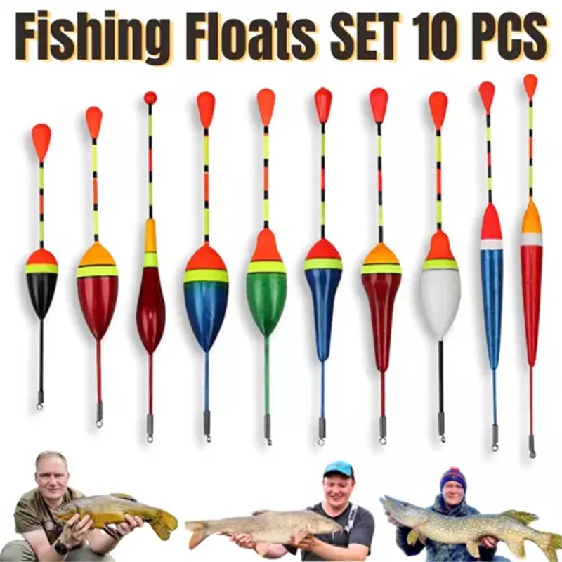 New【10Pcs/Lot Fishing Floats Set Buoy Bobber Fishing Stick Floats Fluctuate Mix Size Color Flotador For Fish Accessories】