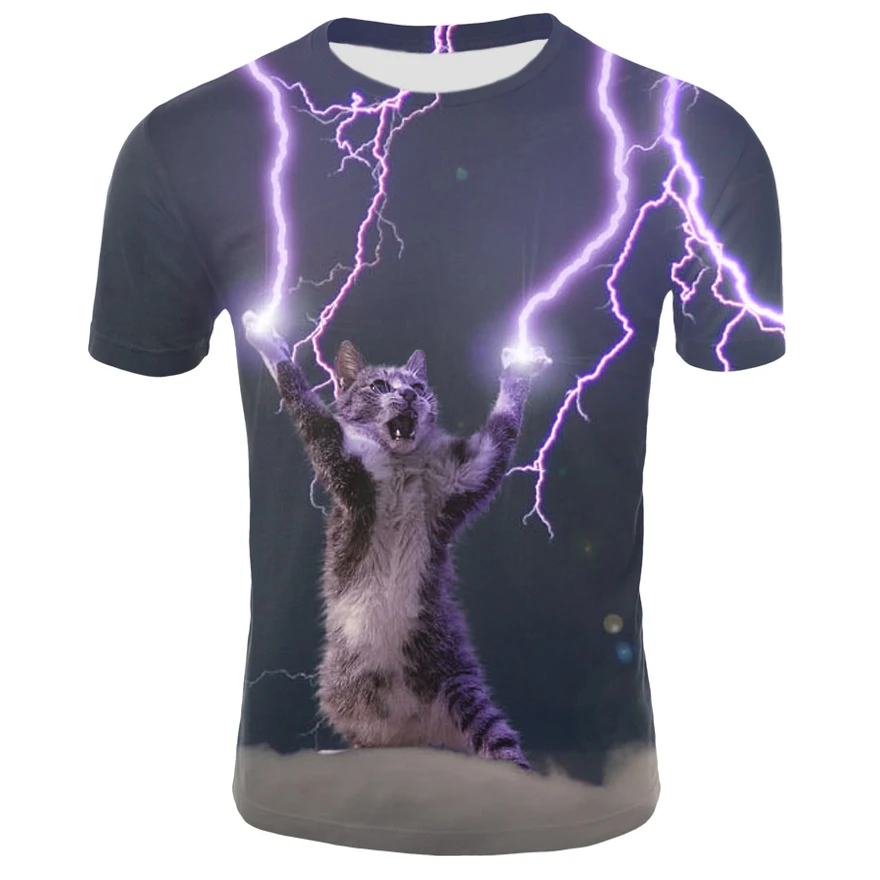 2023 Hot Sale Galaxy Space 3D T-shirt Lightning Cat Funny Printed T Shirt Men Women Fashion Casual Short Sleeve Summer Tshirt