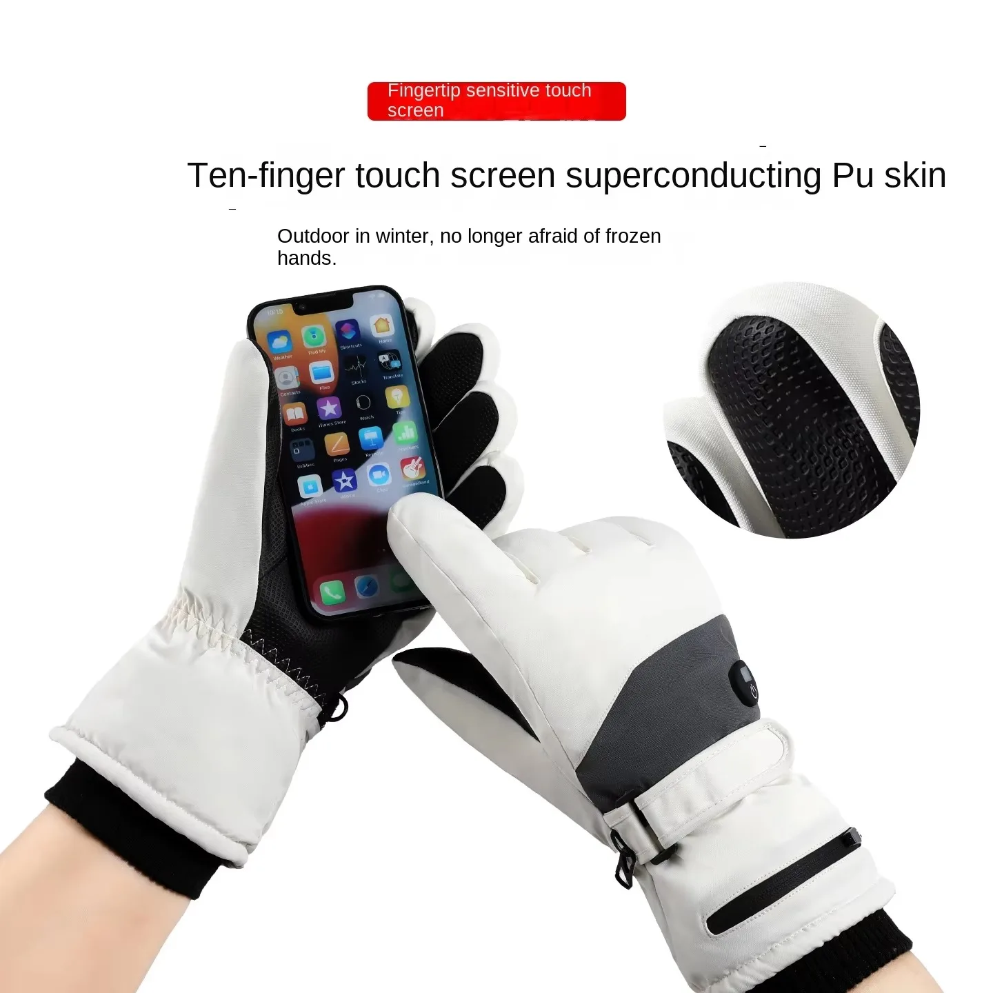 Men's Winter Electric Heating Gloves 3000mAh Rechargeable Battery 3 Temperature Settings Waterproof Anti-Slip for Outdoor Work Skiing Traveling view 4