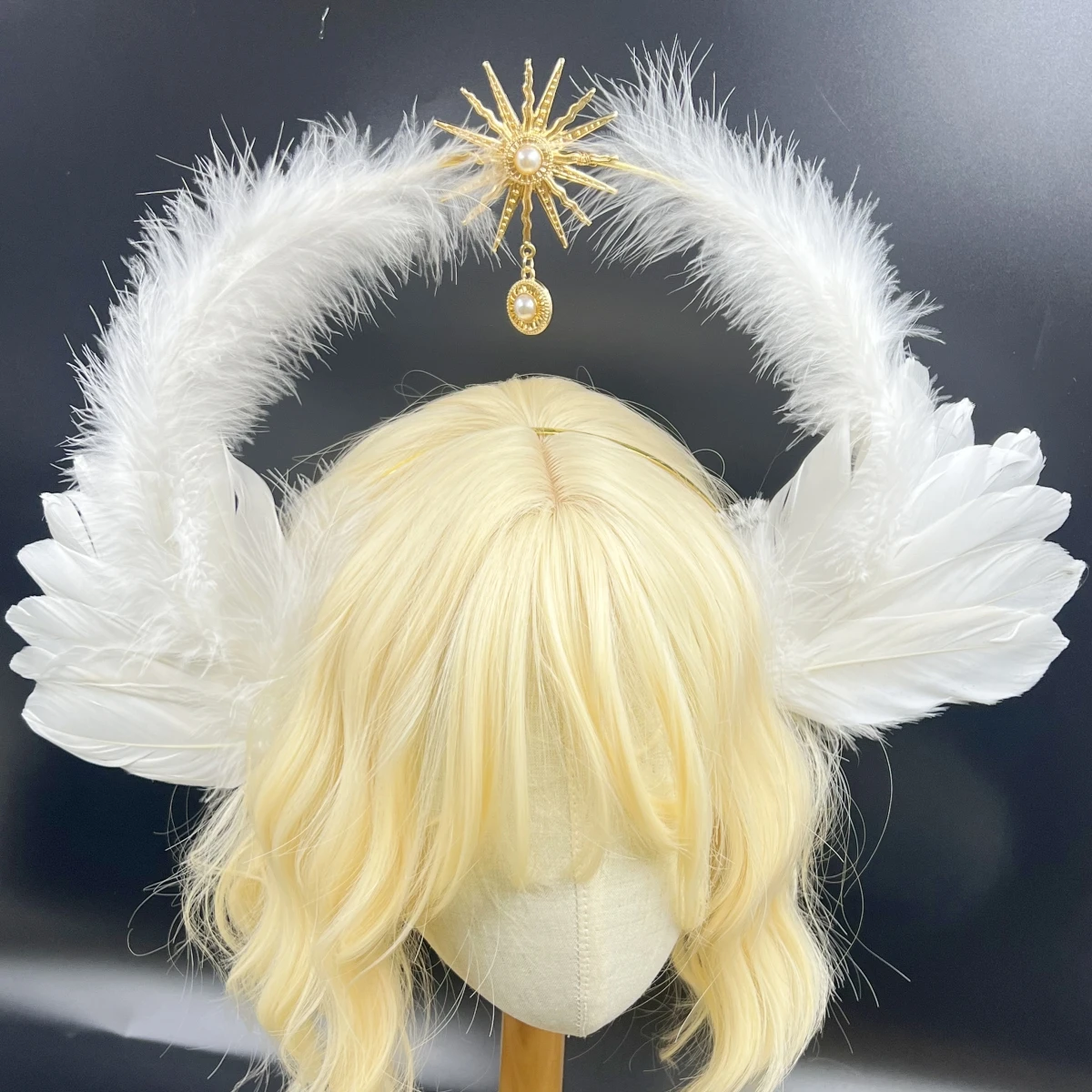 

Angel Feather Wings Halo Crown Headpiece Lolita Goddess Headband Vintage Church Mary Baroque Tiara Cosplay Kawaii Accessories