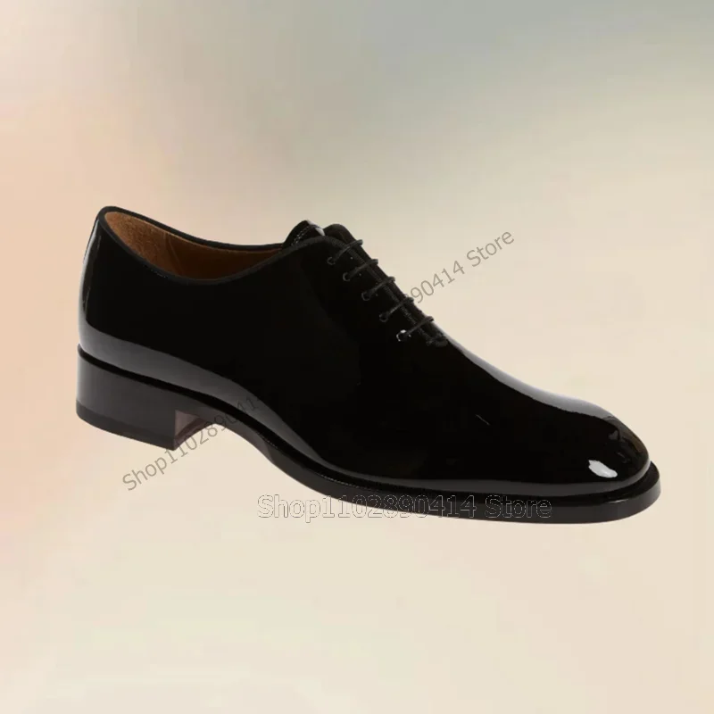

Black Patent Leather Strappy Square Toe Men Oxford Shoes Fashion Lace Up Men Shoes Luxury Handmade Party Office Men Dress Shoes
