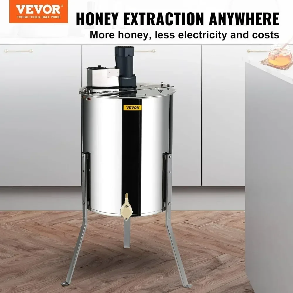 Electric Honey Extractor, 4/8 Frame Stainless Steel Beekeeping Extraction, Honeycomb Drum Spinner with Transparent Lid