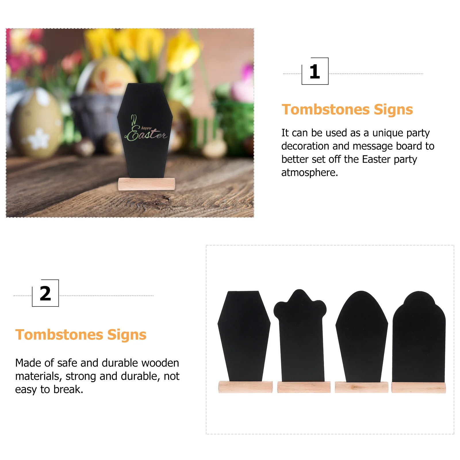 

4pcs Tombstone Blackboard Decorations Wooden Chalkboard Signs Easter Party DIY Message Board Tombstones Decor Mini Coffin Shape
