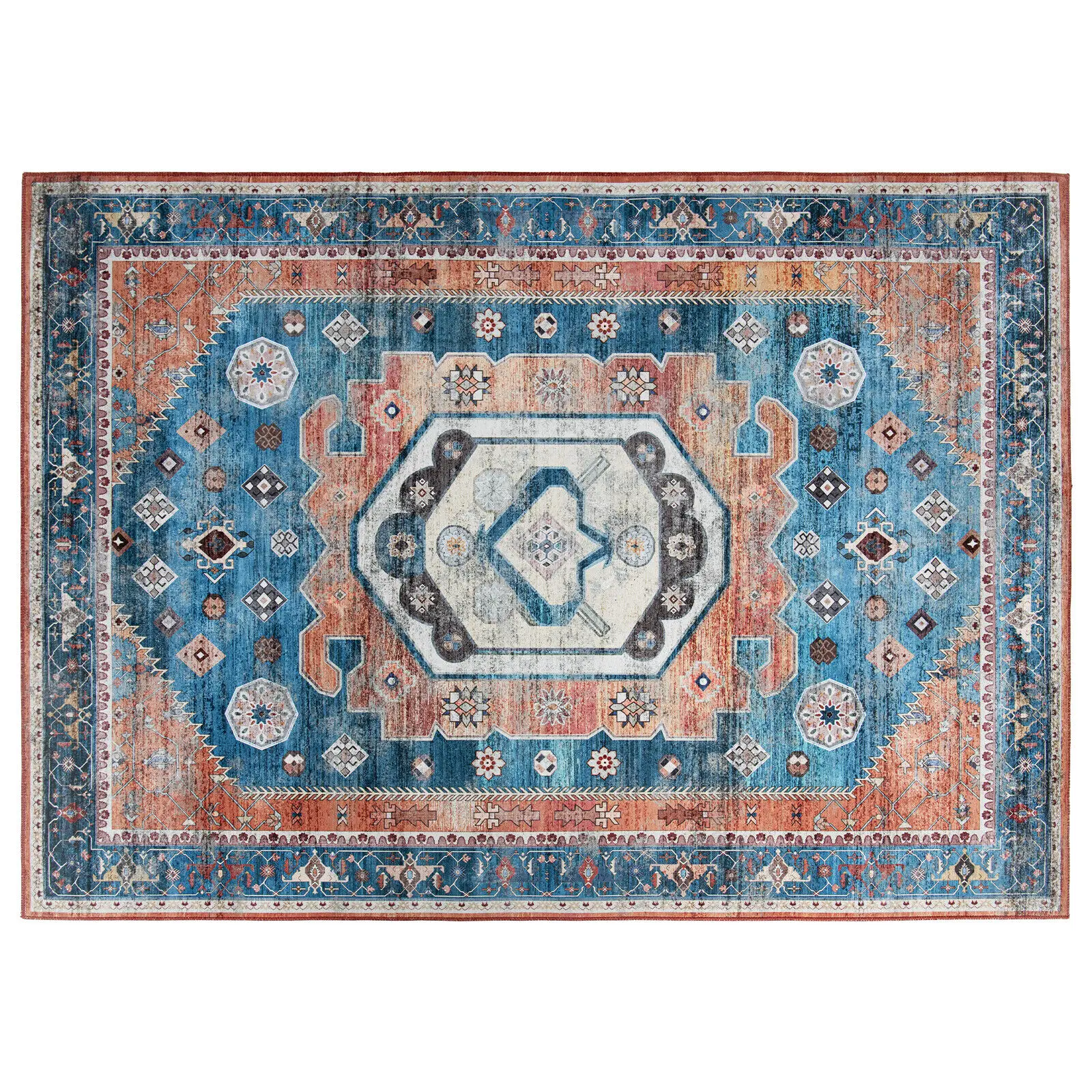 Costway Area Rug 5' x 7' Distressed Vintage Home Carpet Living Room Bedroom Non-Shedding