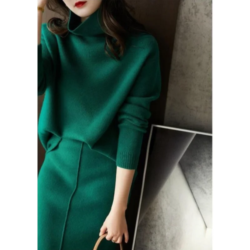 

Plus Size High Ne Knitted Sweater And Skirt Set Women's Faion plus Size Winter Outfit Korean Sle Long Sve Regular Fit Dr