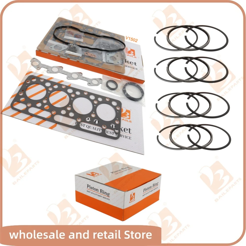 For Kubota V1502 Full Gasket Kit Set Engine 4 Cylinders Piston Ring 76*2.5HK+2+5mm Excavator Spare Parts Overhaul Rebuild Kit