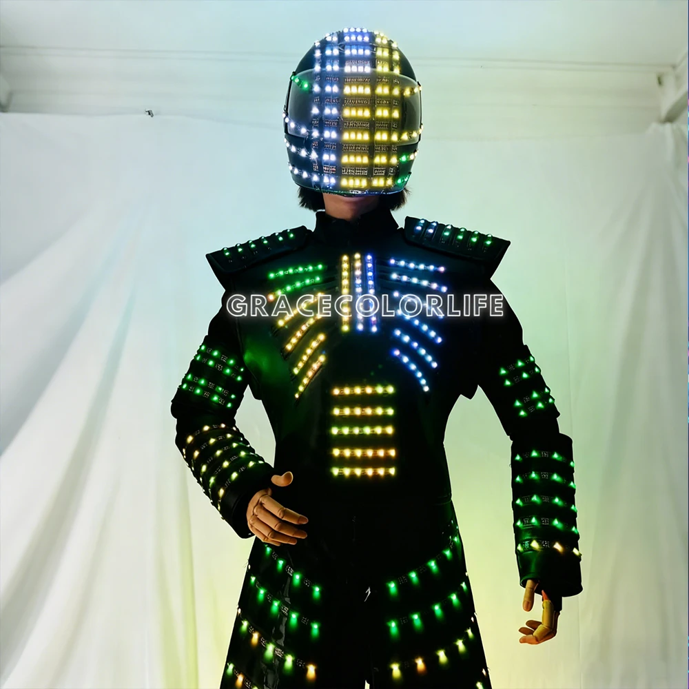 

Men's Colorful LED Stilts Walker Robot Costume Luminous Suit Lighting Up Clothing for Celebration Party Nightclub DJ Event Show
