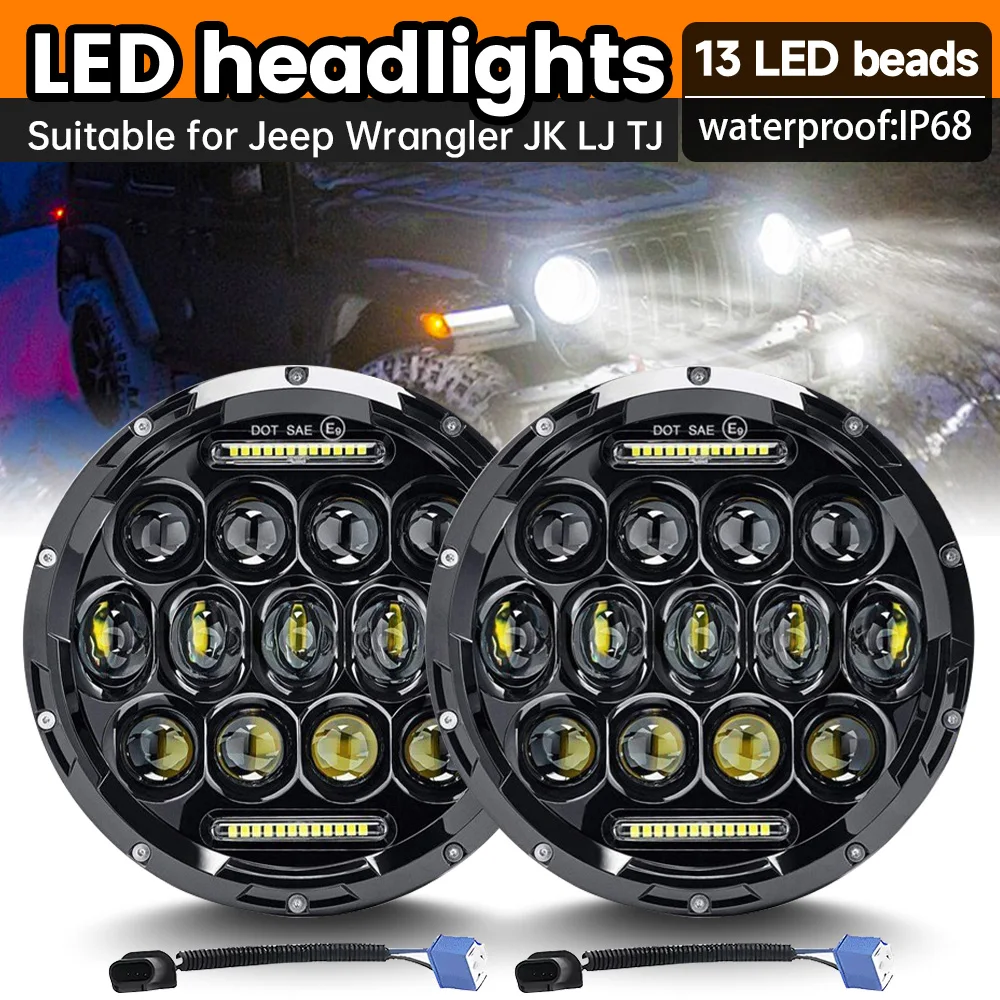 

1 pair 7 Inch Motorcycle LED Round Headlight Long/Low Beam for Harley Jeep Wrangler JK LJ TJ CJ Auto Parts