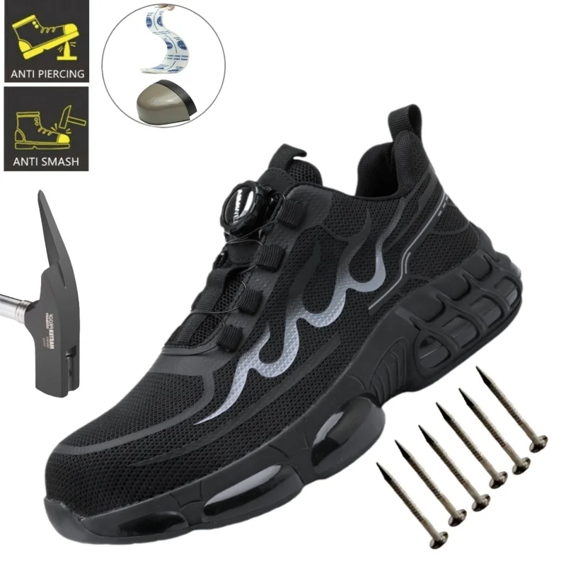 

Новая защитная обувь с поворотной кнопкой для мужчин, противоударная и противопрокалывающая рабочая обувь, модная мужская спортивная обувь, защитные кроссовки