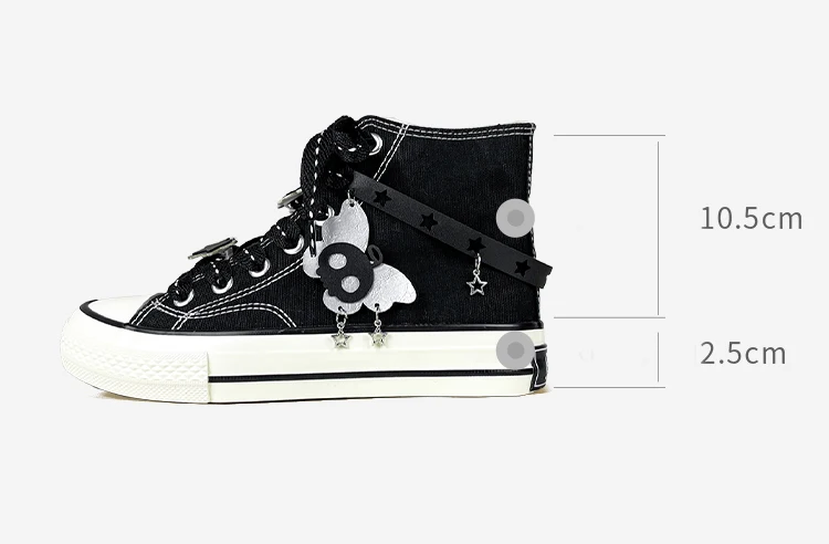 Amy und Michael Original Designer Schuhe Damen Gothic Schwarze High-Top Canvas Schuhe Mode Punk Riemen Charms Casual Sneakers – Detail 2