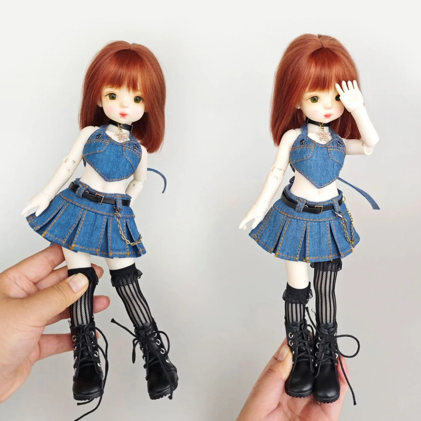 BJD Puppenkleidung passend für 1/6 Größe. Süßes blaues Kleid, Kleidungsset, Puppenzubehör