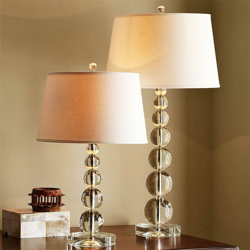 American pastoral crystal ball string table lamps luxury lamps Nordic study bedroom bedside lamp living room fabric desk lights