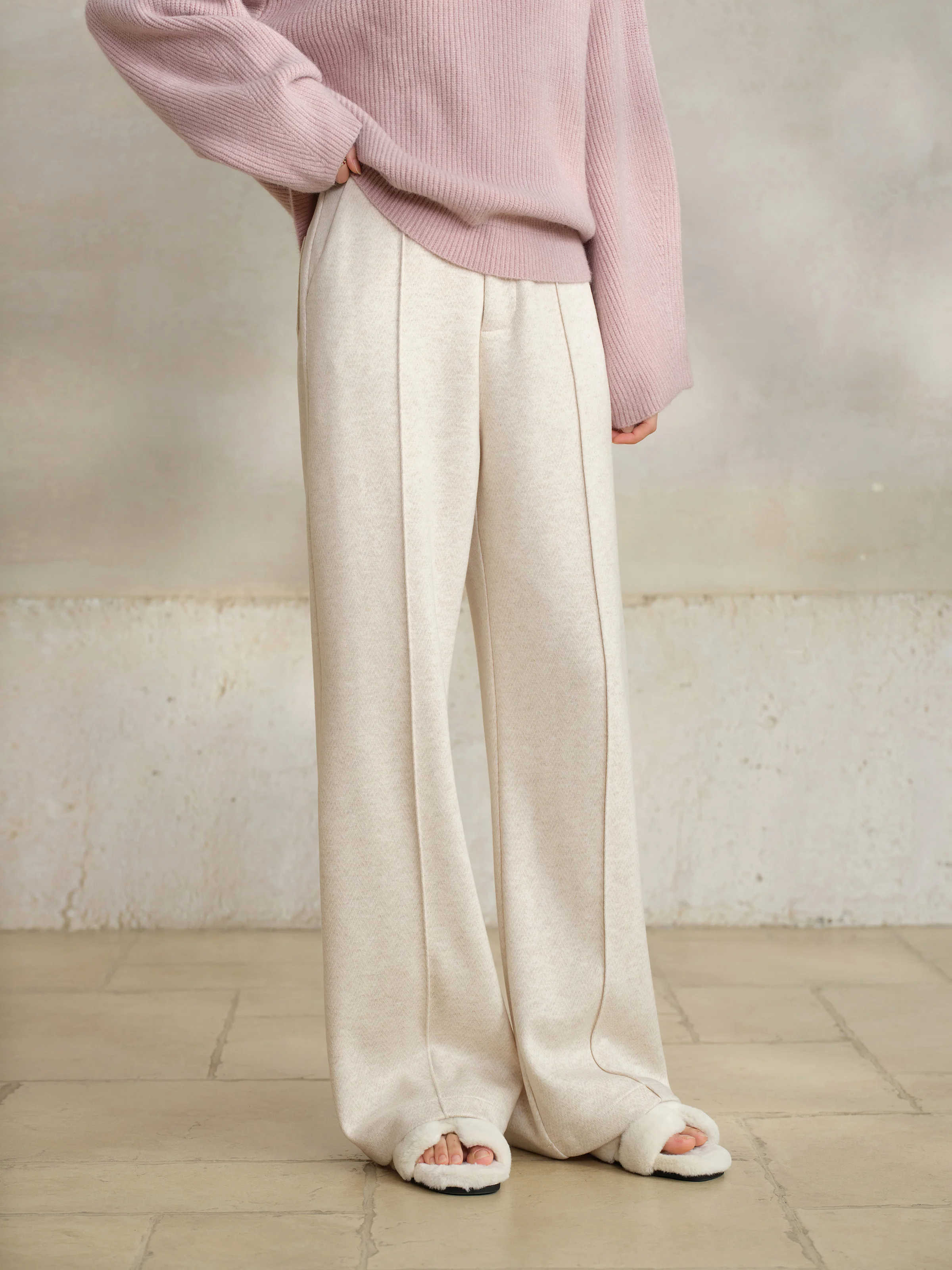 Winter High-Waist Straight Pants Women Lady Cozy Thick Long Trousers Loose Fit Petite Friendly Elegant Casual Wear for Daily Use