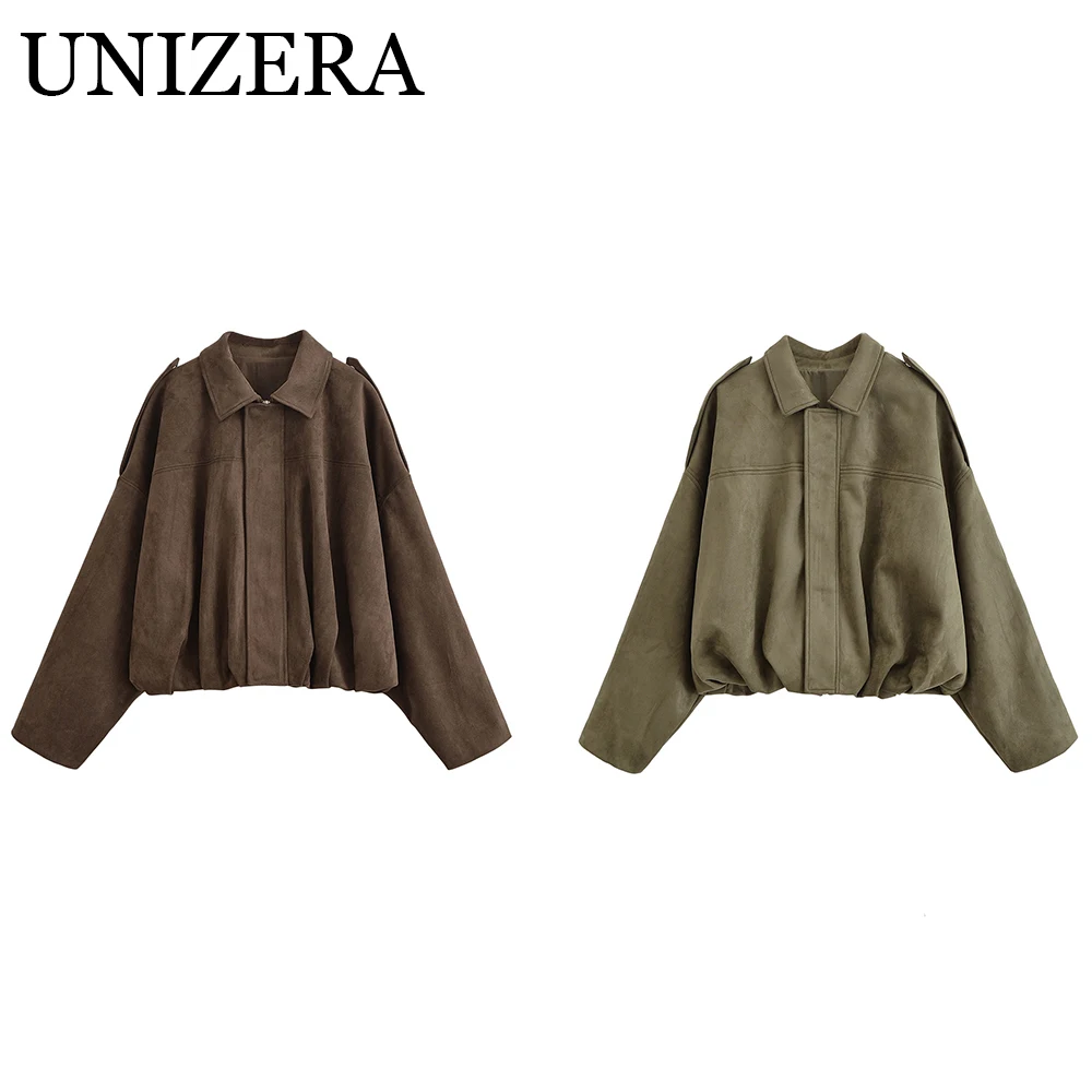

European and American style women's autumn new fashionable versatile solid color long sleeved suede jacket