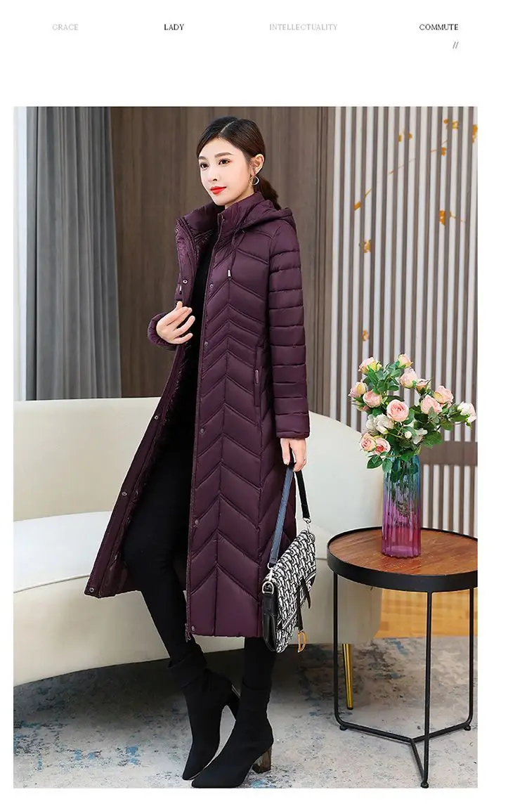 Mom's Long Down Cotton Jacket 2026 Winter New Fashion Slim Hooded Coat Women's Warm Parker Overcoat Solid Female Casual Jackets