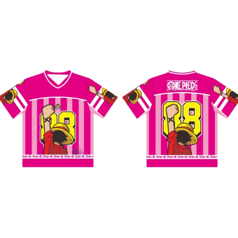 เสื้อฟุตบอลอนิเมะญี่ปุ่นปี 2025 ลายวันพีซ ลูฟี่ สำหรับเด็ก/ผู้ใหญ่ ไซส์ใหญ่ ใส่สบาย ระบายอากาศ แห้งเร็ว เหมาะสำหรับฤดูร้อน เสื้อคอสเพลย์แบนได