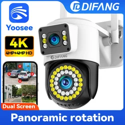 Yoosee 4k 8mp wifi câmera ao ar livre lente dupla tela dupla cctv proteção de segurança ai rastreamento onvif nvr rua cam vigilância