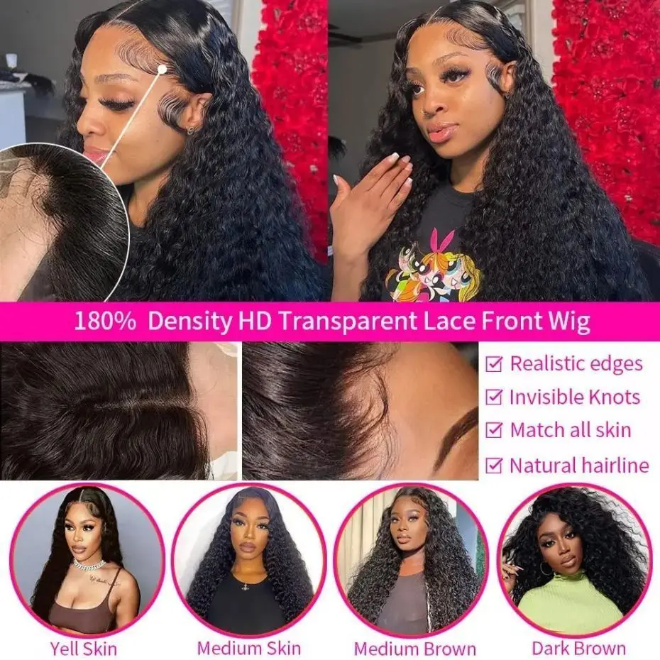 Deep Wave Lace Frontal Wig 13x4 13x6 HD Lace Front Human Hair Wigs Brazilian Remy Curly Hair 4x4 Lace Closure Wig Pre Plucked