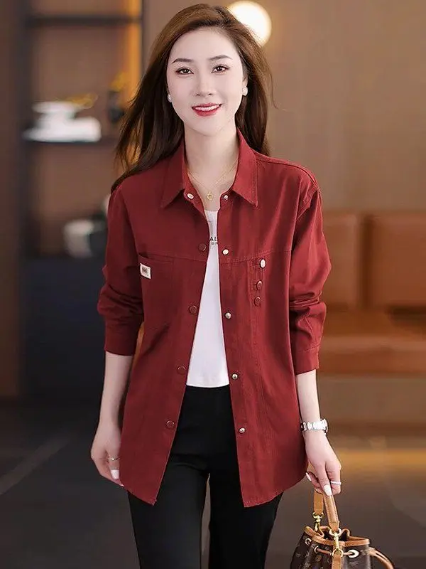 

Casual Mid-Length Ladies Cotton Shirt Spring Summer New Style Butt Covering Fashionable Top Button Design Long Sleeve Neck