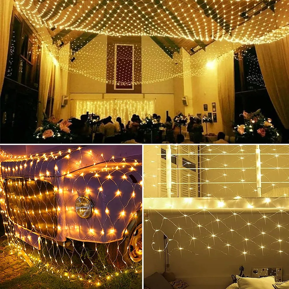 Imagem -06 - Luzes de Corda Led para Decoração de Natal Luzes Líquidas Guirlandas Fadas Festa de Natal Jardim Casamento Cortina 4m x 6m 1.5m x 1.5m 2m x 3m