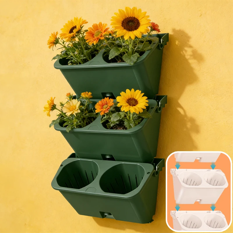 Vertical Garden System Stackable Self Watering Planter Wall Mounted Flower Pot for Indoor Outdoor Balcony Vegetable Seedling