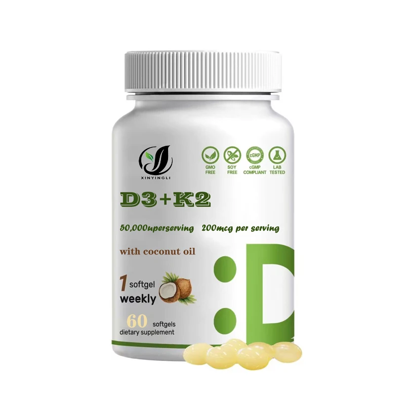 Vitamin D3 50000 IU+K2 MK7 200mcg Soft Capsules, Supporting Bone, Tooth, and Immune Health