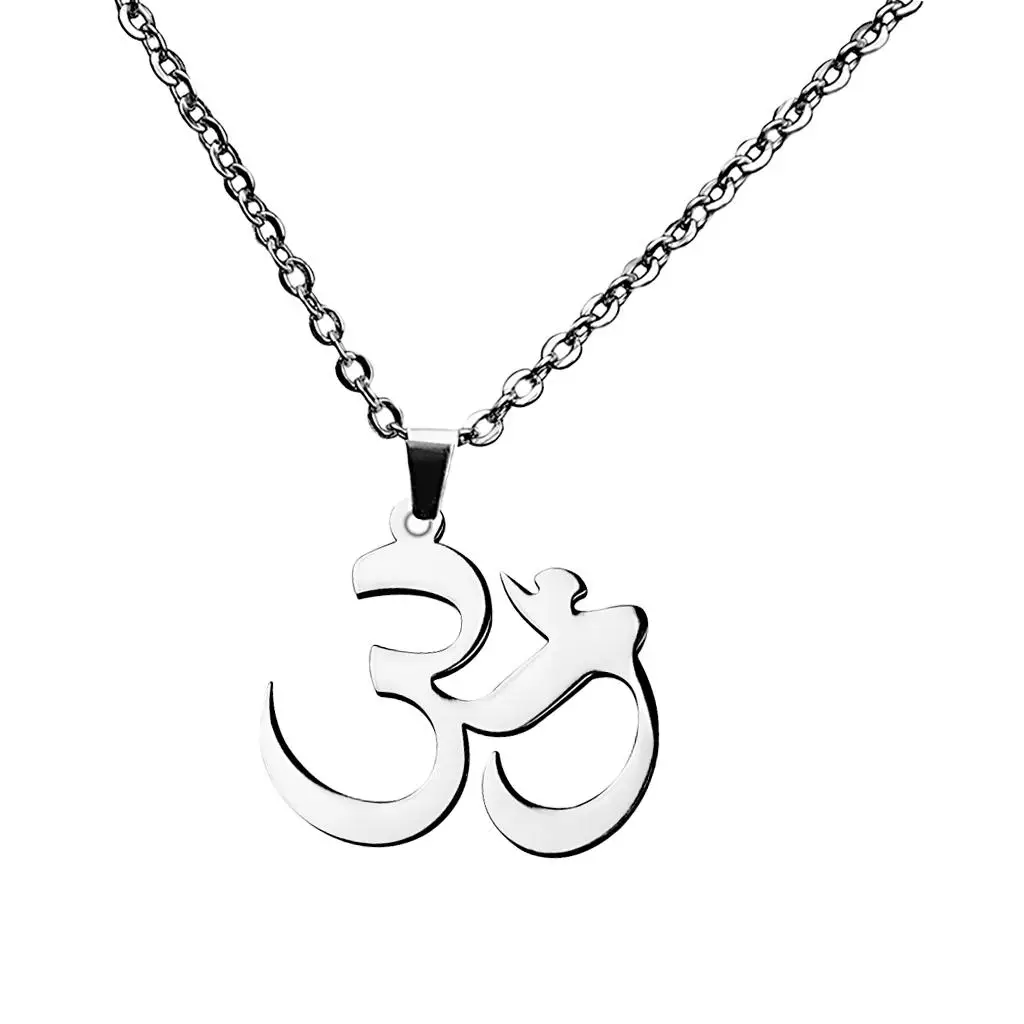 Fashion Sanskrit Yoga Necklace Silver Pendant Stainless Steel Chain Trendy Jewelry for Women Gymnastics and Daily Wear