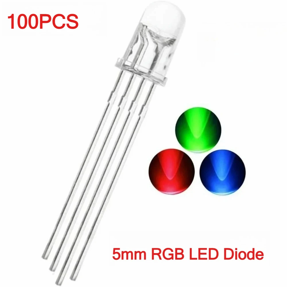 100PCS 5mm LED Diode RGB Red Green Blue Multicolor Common Anode Cathode F5 Full-color Light Emitting Diode DIY Kit