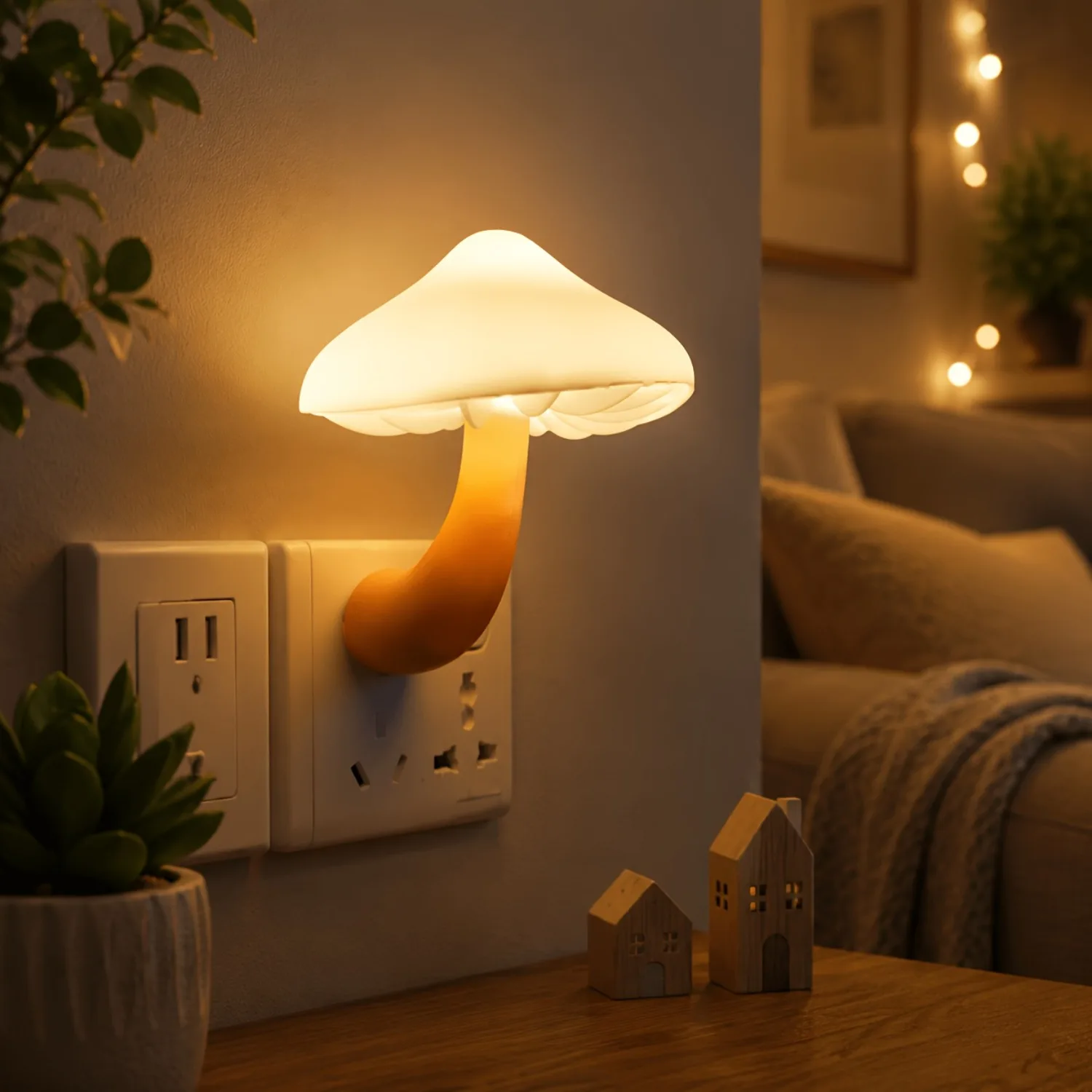 Mushroom Night Light Mushroom Night Light Plug-In, Dusk to Dawn Auto Sensor LED Night Lamp, Warm White & Color Changing