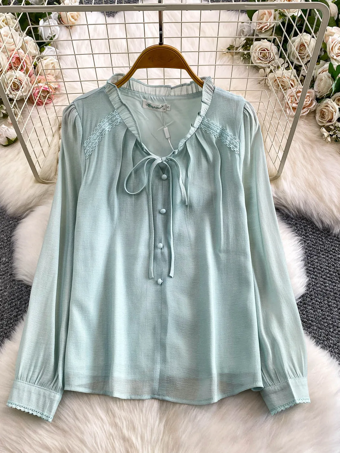 Ele solto feminino renda guarnição v-ne irt casual sle longo sve camada base top outono inverno faion conforto respirável...